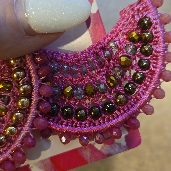 New Lilly Pulitzer Bougainvillea Pink Statement Hoop Crochet Beaded Earrings - Picture 10 of 10